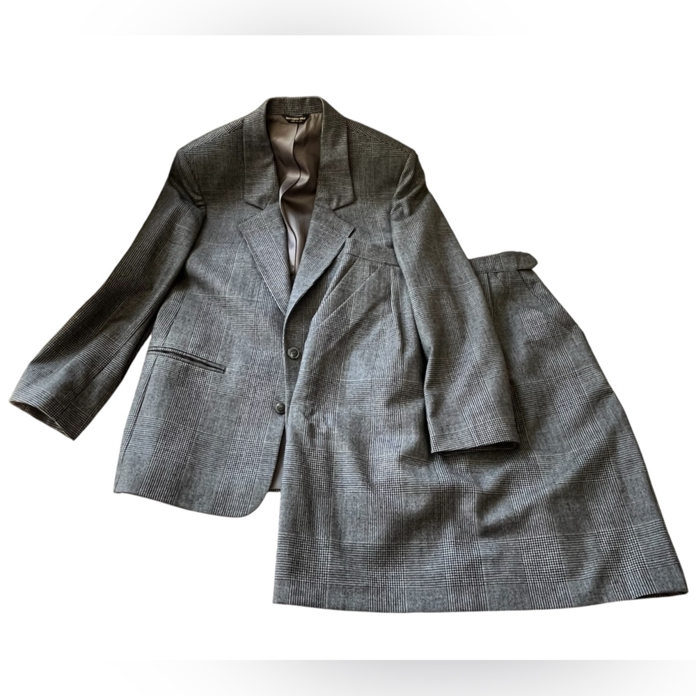 Classic Wool Plaid Skirt Suit Set
